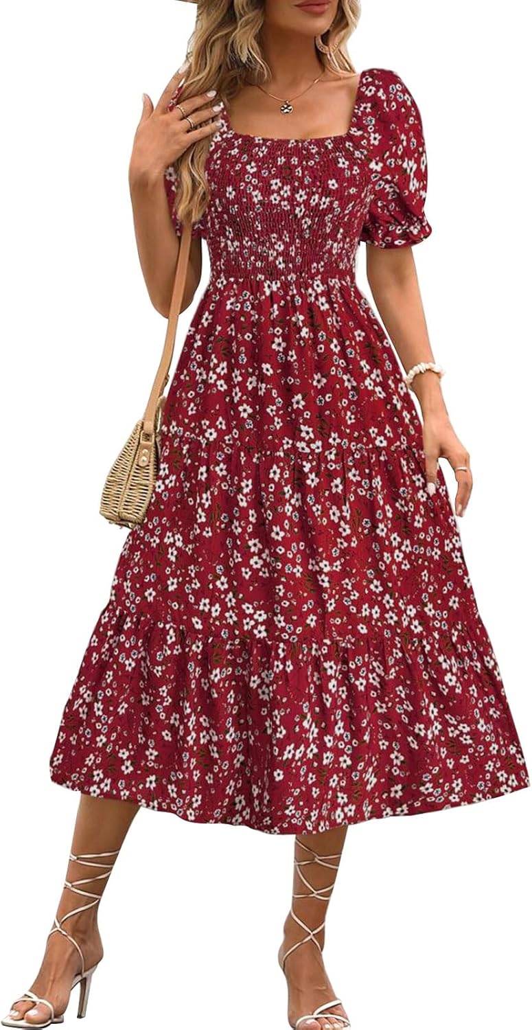 Angeli Robe Donna Fiorita – Maniche a Sbuffo, Vita Annodata, Taglio Mini Estivo Chic
