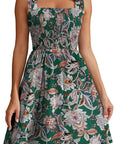 Vestito estivo Lina da donna – Vestito floreale con scollo quadrato, spalline, vita alta, linea a trapezio