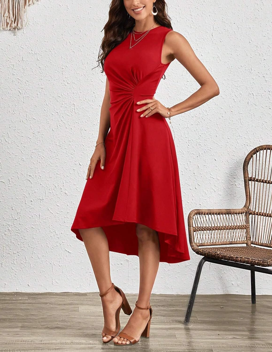 Vestito Midi Elegante da Donna Clara – Abito Senza Maniche con Vita Plissettata