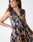 Vestito Lina Donna Cotone – Vestito Floreale Scollo a V Pizzo Gonna a Volant Estate Elegante