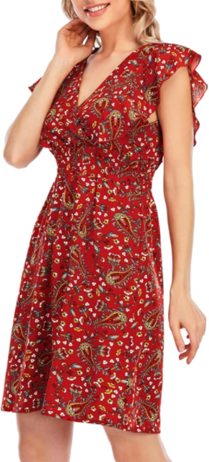 Chloé Abito Mini Donna – Abito in Mussola Floreale con Scollo a V, Volant e Senza Maniche