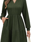 Vestito Midi Emma Donna – Vestito in Maglia con Scollo a V, Vita Elastica, Maniche Lunghe Elegante