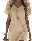 Clara Abito Donna – Abito T-Shirt Lino Mini Collo Tondo Maniche Corte Taglio Fluido Estate
