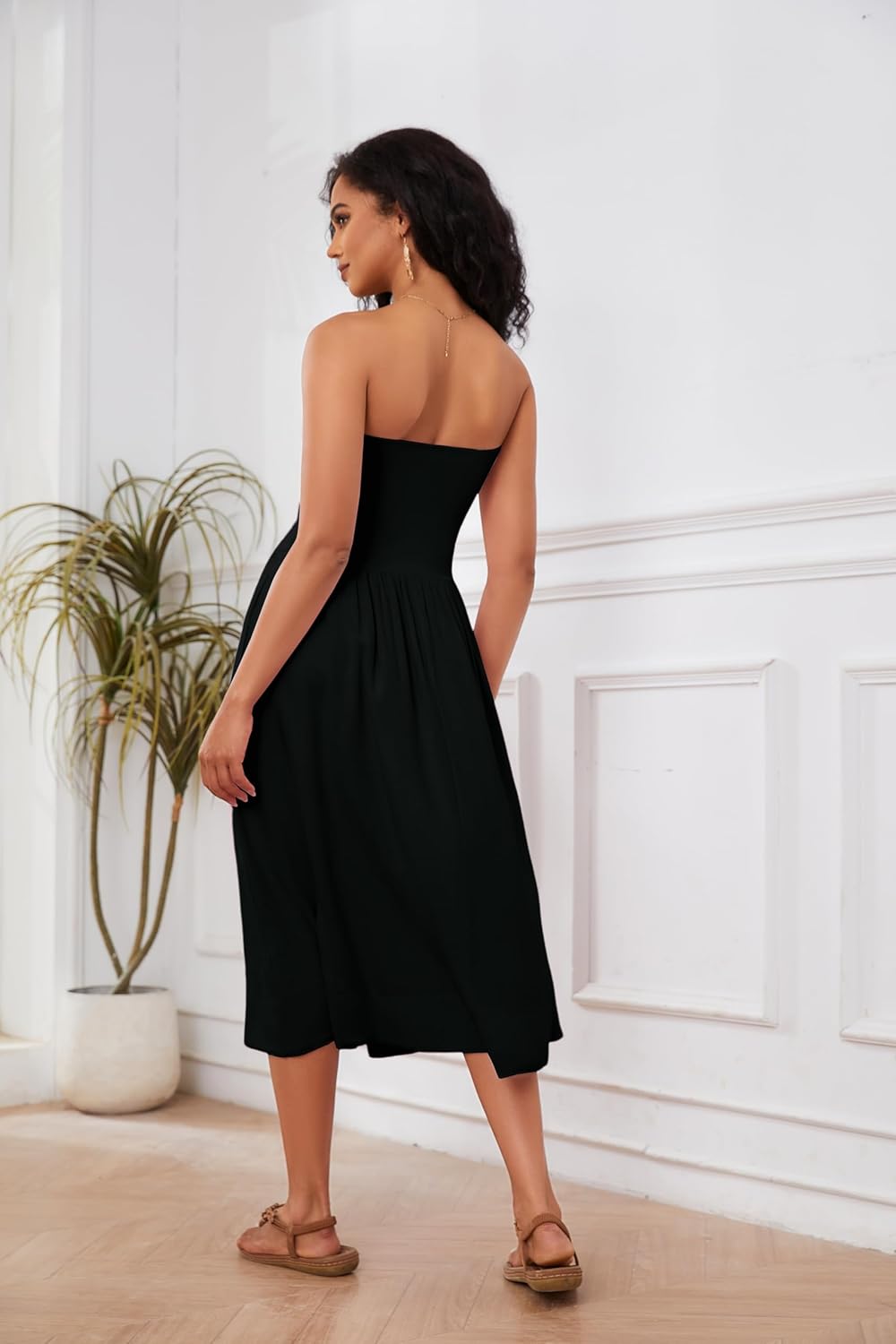 Vestito Midi Lina Donna – Vestito Bustier Senza Maniche Vita Bassa A-Line Estivo Chic