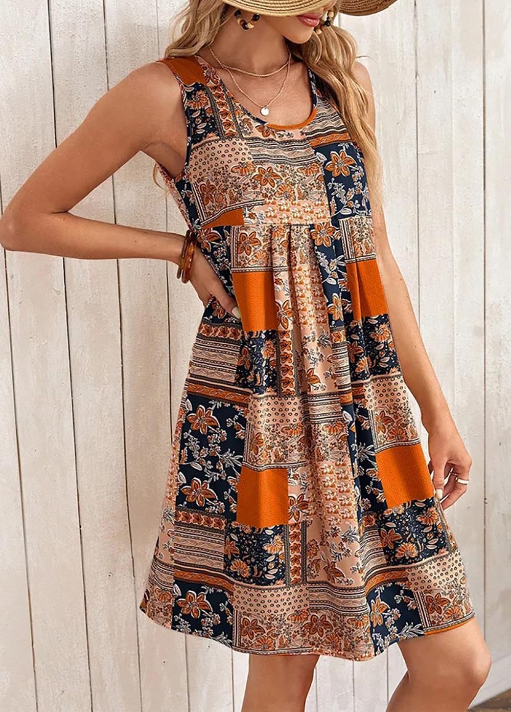 Luna Abito Donna – Abito Mini Floreale Senza Maniche Taglio Fluido Boho Estate