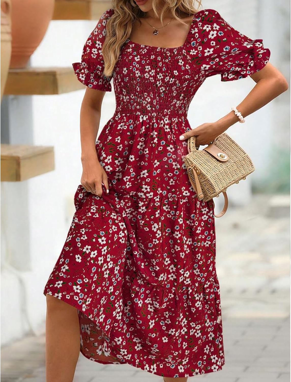 Angeli Robe Donna Fiorita – Maniche a Sbuffo, Vita Annodata, Taglio Mini Estivo Chic