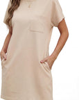 Vestito corto da donna Léna – vestito casual con scollo rotondo e tasche