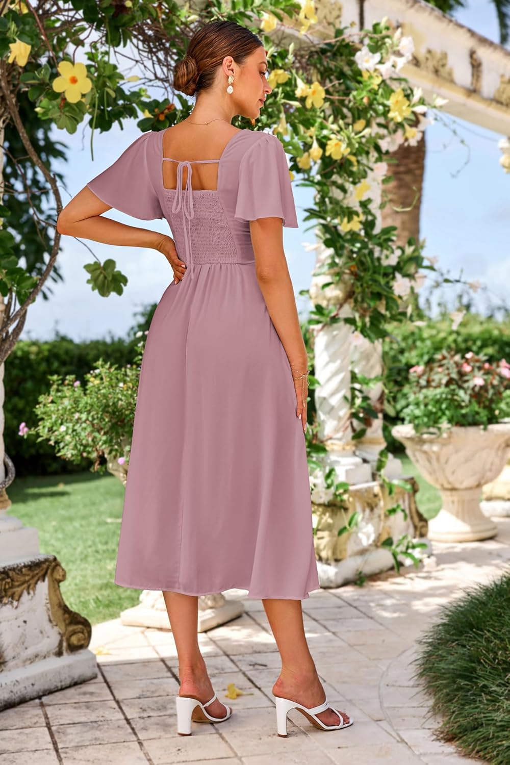 Claire Vestito Donna – Vestito Maxi Scollo a V Schiena Quadrata Linea A Fluido Boho Estate