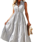 Claire Vestito Camicia Midi Donna – Vestito a Righe Senza Maniche con Scollo a V e Bottoni Elegante