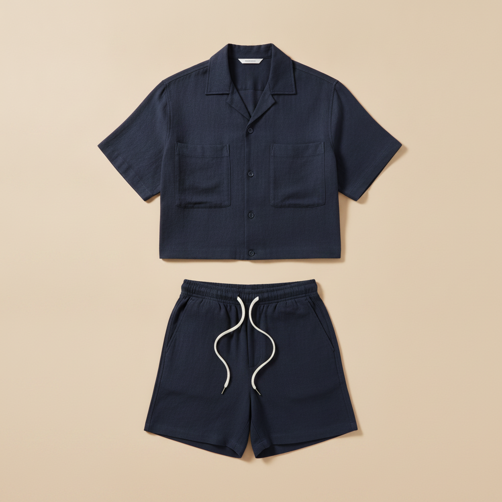 Completo Coordinato Uomo Overshirt Leggero e Pantaloncini - Blu Navy