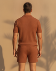 Completo Coordinato Uomo Polo Waffle e Pantaloncini a Coste - vista posteriore