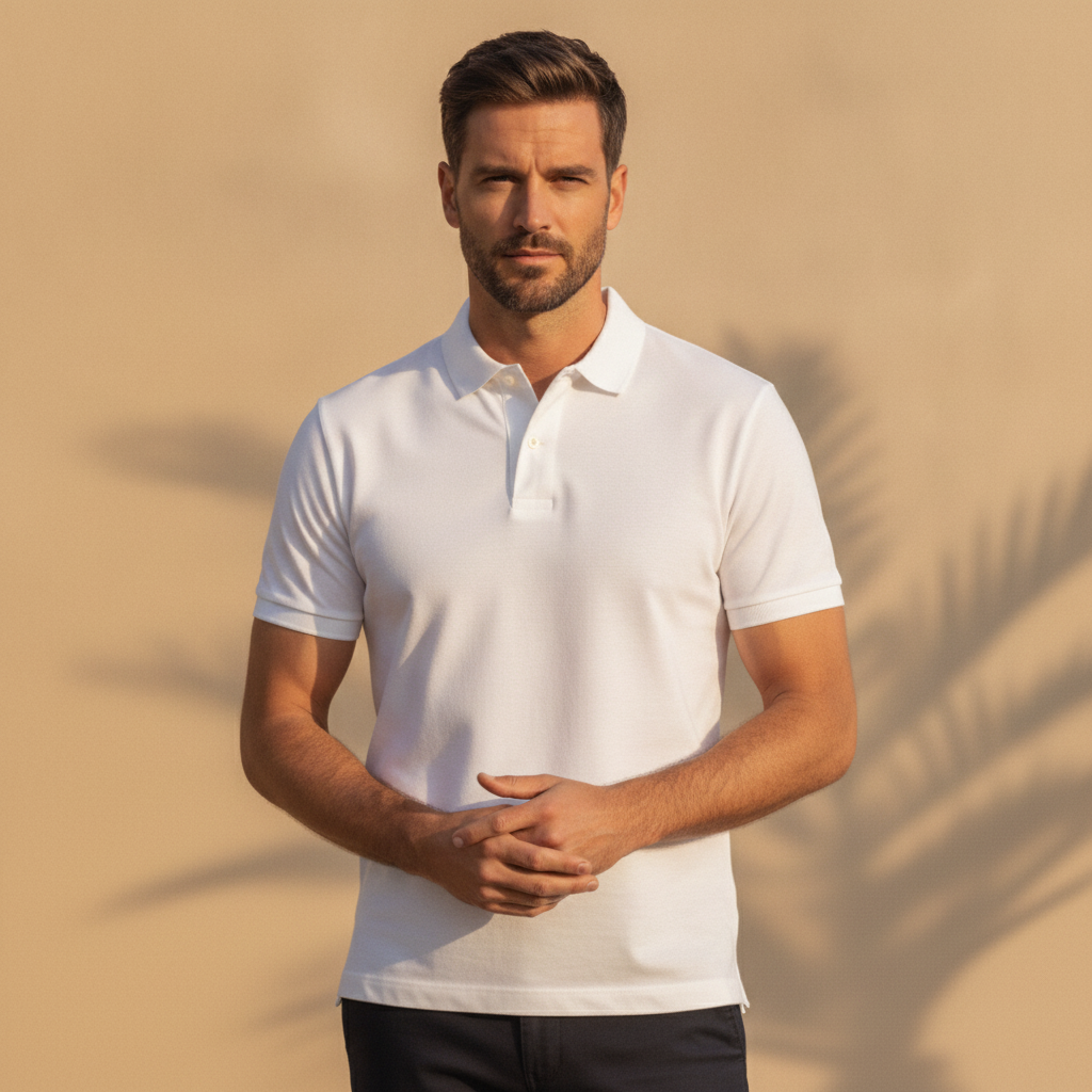 Polo Uomo Oversize Streetwear – Vestibilità Ampia Urban - Bianco - indossato
