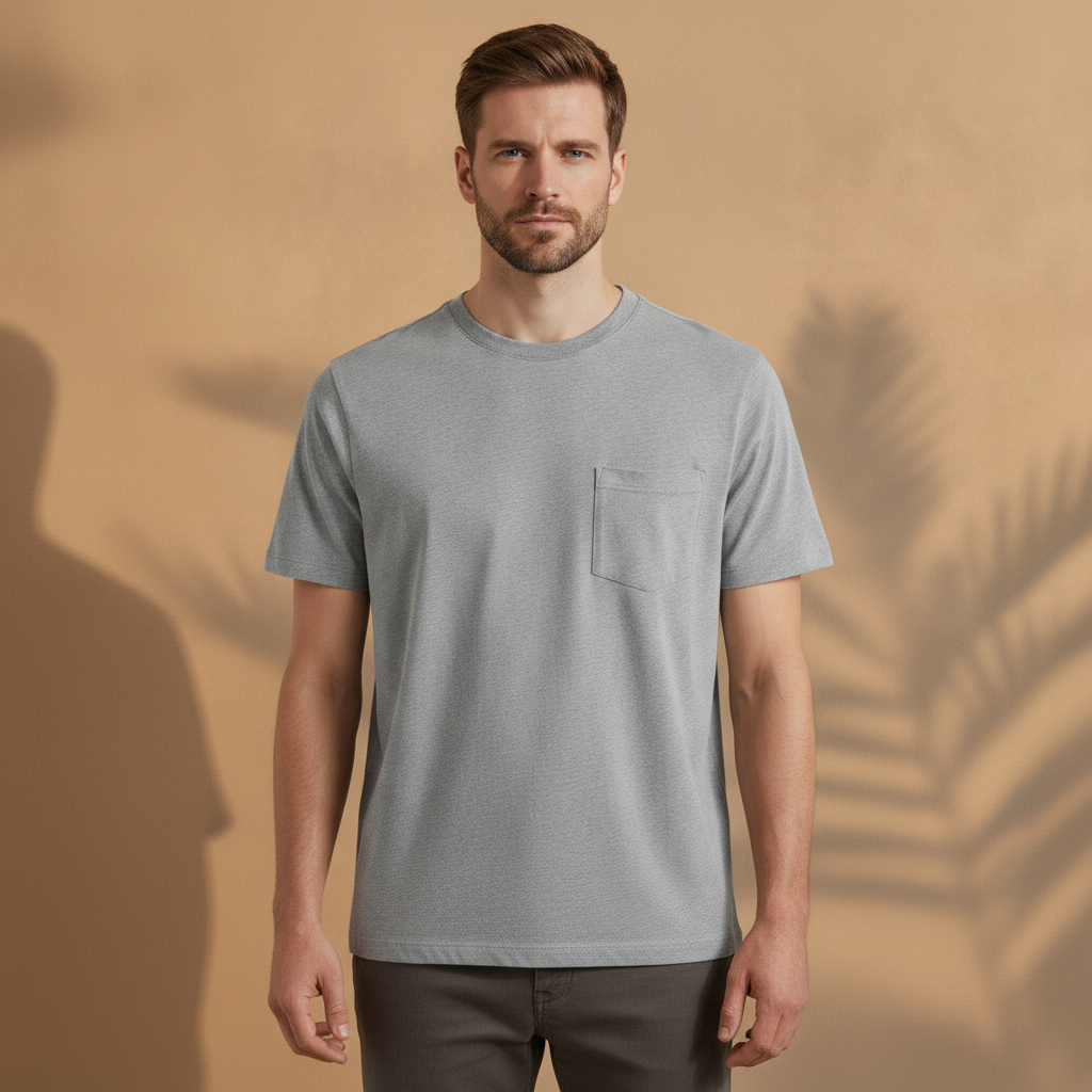 T-shirt Uomo con Taschino – Dettaglio Casual Pratico - Bianco - indossato