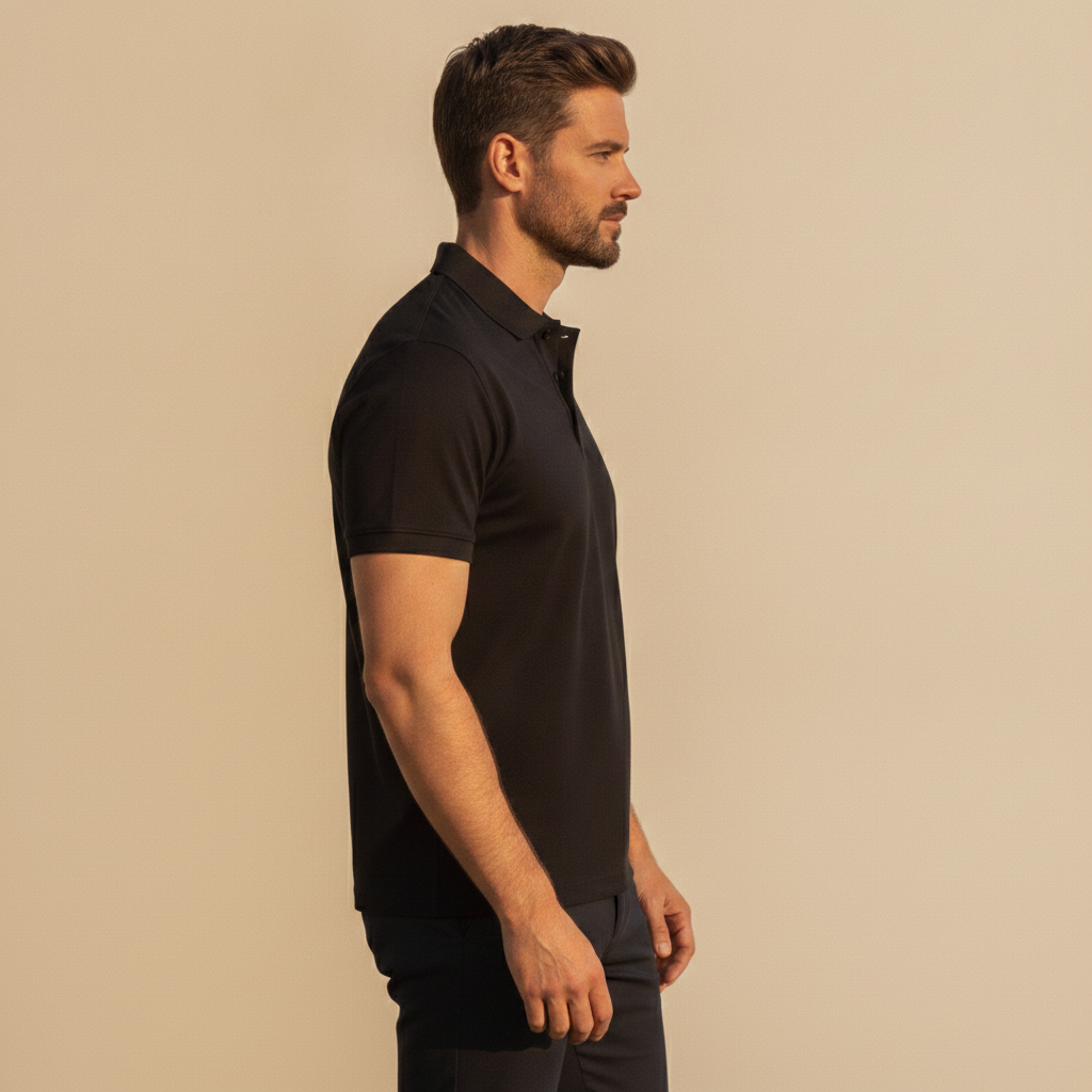 Polo Uomo Slim Fit in Cotone Elasticizzato – Vestibilità Aderente Moderna - vista laterale