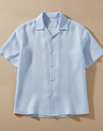 Camicia Uomo in Lino con Colletto Camp – Fresca ed Elegante Estiva - Azzurro