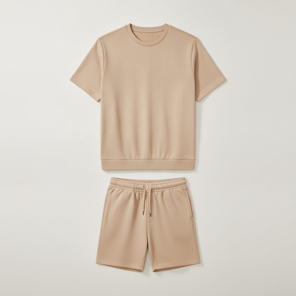 Completo Coordinato Uomo Felpa Leggera e Pantaloncini - Beige