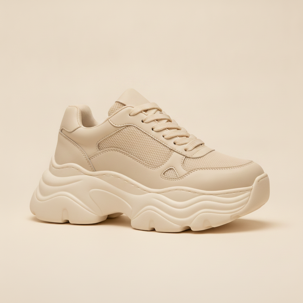 Sneakers Uomo Chunky Suola Alta – Streetwear Urban di Tendenza - Beige