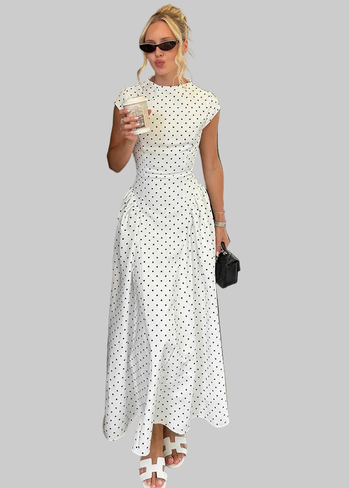 Abito lungo donna in tessuto leggero, a pois