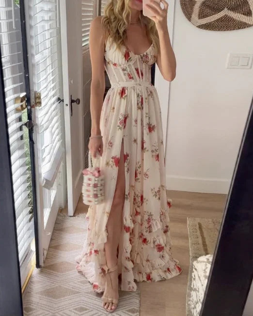 Abito lungo donna in tessuto leggero, floreale — vista 7