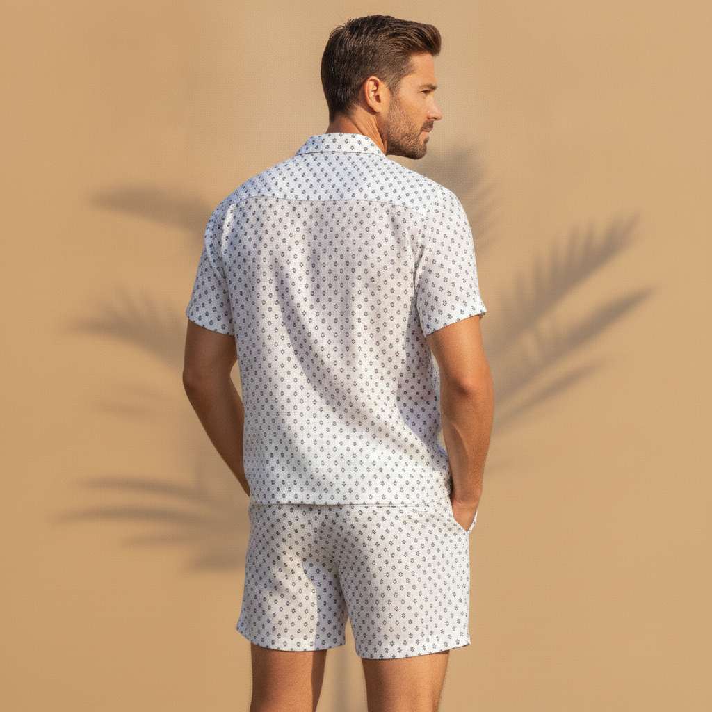 Completo Coordinato Uomo Camicia Stampa Nautica e Pantaloncini - vista posteriore