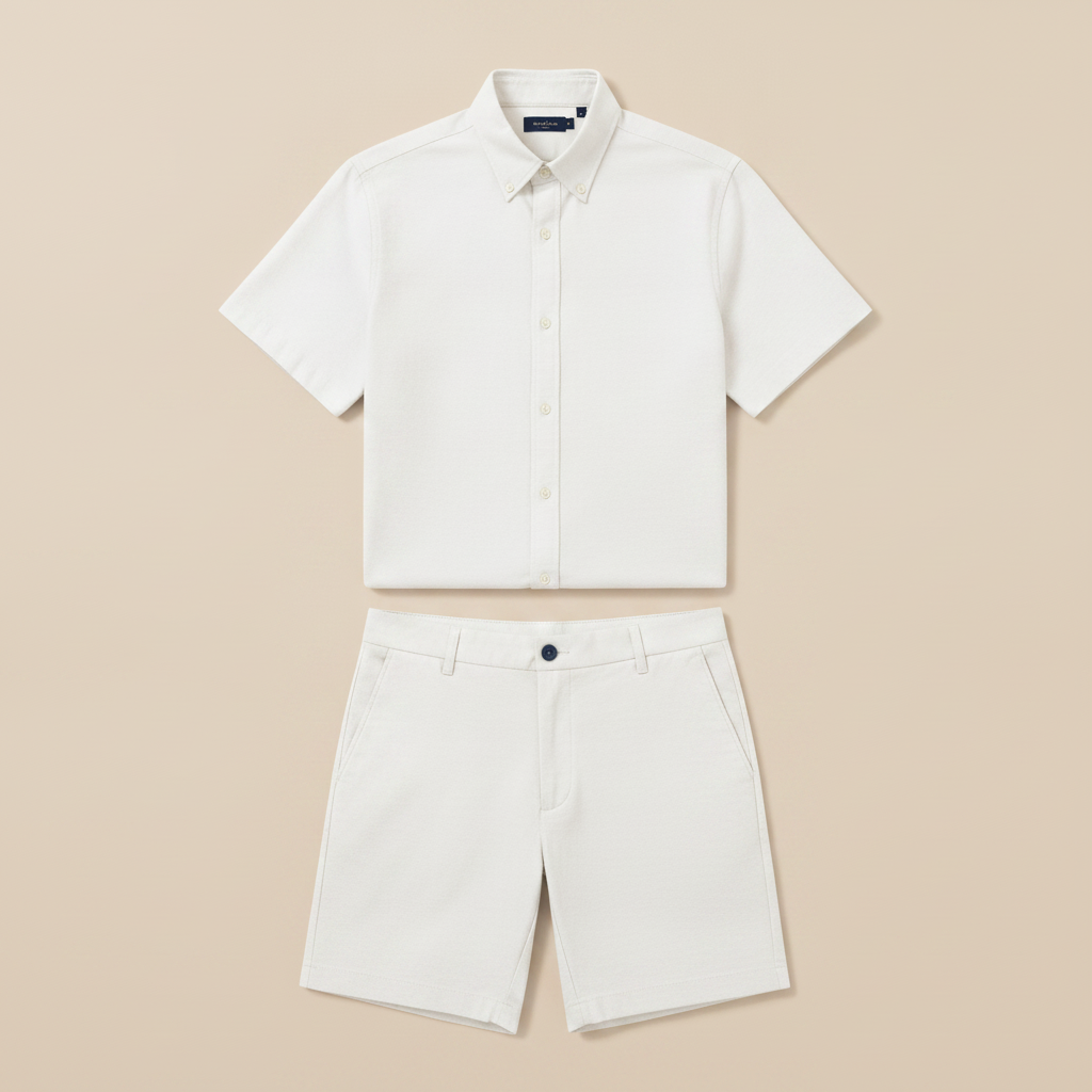 Completo Coordinato Uomo Camicia Oxford e Bermuda - Bianco