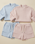 Completo Coordinato Uomo Camicia Lino Manica Lunga e Pantaloncini - Azzurro Polvere