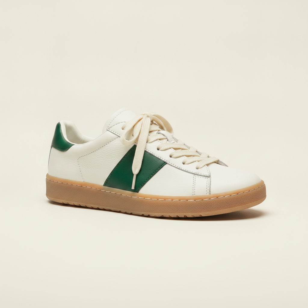 Sneakers Uomo Tennis Vintage Verde – Rétro Elegante Anni '70 - vista 3-4