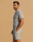 Completo Coordinato Uomo Camicia Fresco Lana Estivo e Pantaloncini - vista laterale
