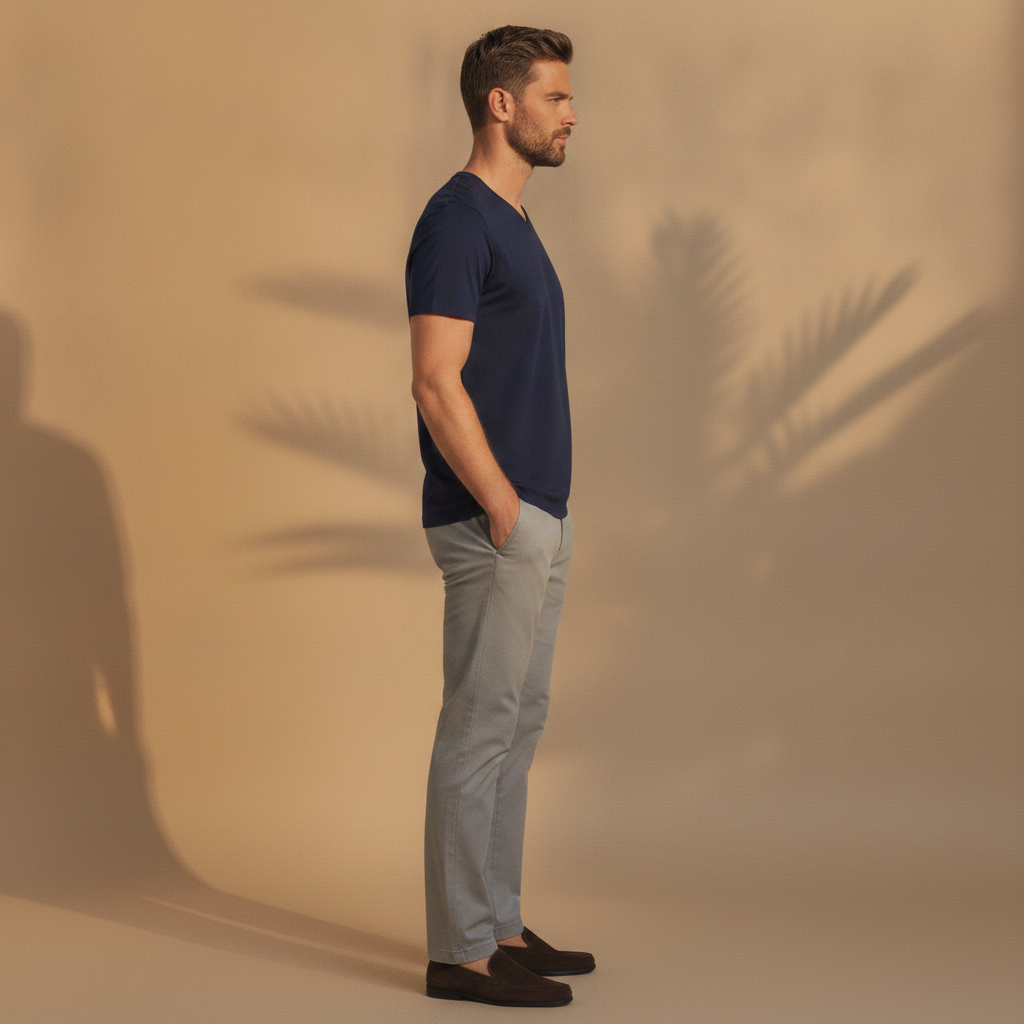 T-shirt Uomo Scollo a V in Cotone – Elegante e Versatile - vista laterale