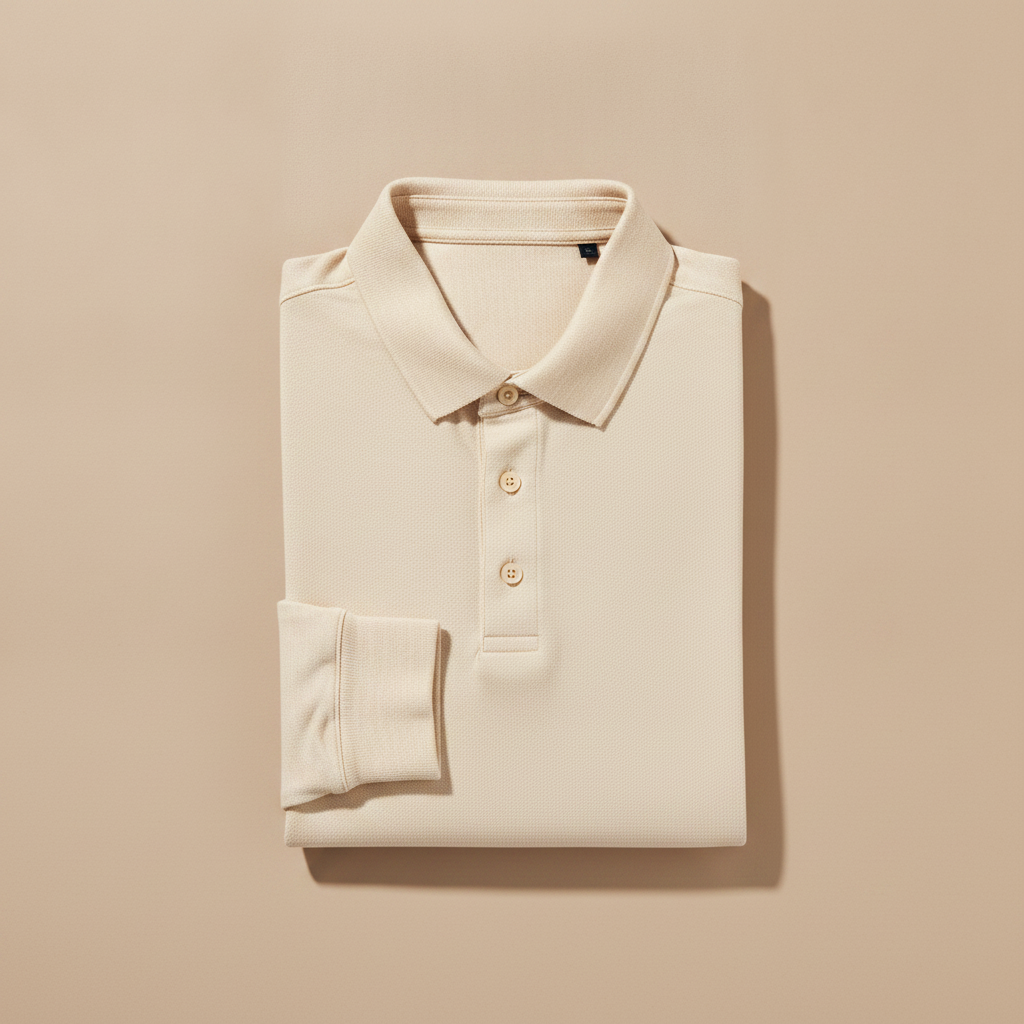 Polo Uomo Manica Lunga in Cotone – Elegante Casual per Mezza Stagione - Bianco Panna
