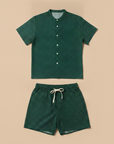 Completo Coordinato Uomo Camicia a Pois e Pantaloncini - Verde a Pois