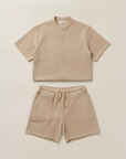 Completo Coordinato Uomo Camicia Jacquard Geometrico e Pantaloncini - Beige