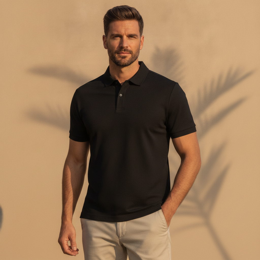 Polo Uomo Tecnica Traspirante – Performance Sport e Quotidiano - Nero - indossato