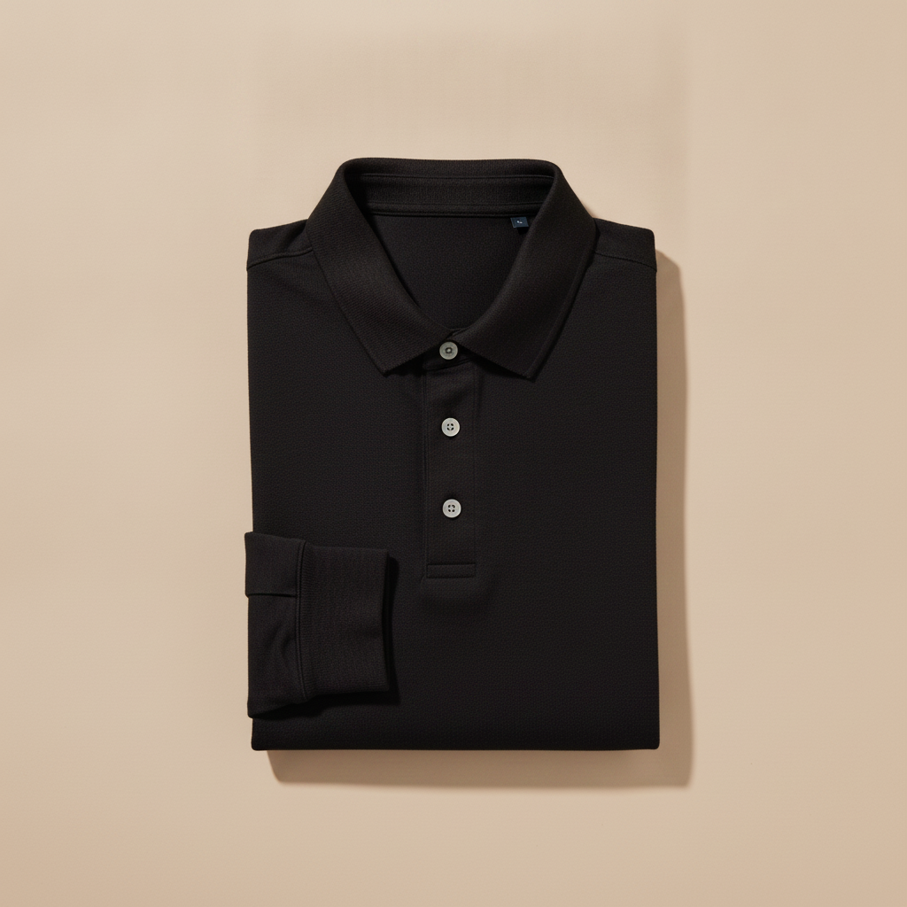 Polo Uomo Manica Lunga in Cotone – Elegante Casual per Mezza Stagione - Nero