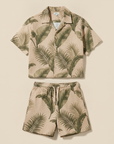Completo Coordinato Uomo Camicia Stampa Palme e Pantaloncini - Palme Beige