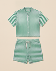 Completo Coordinato Uomo Camicia Lino a Righe e Pantaloncini - Verde e Bianco