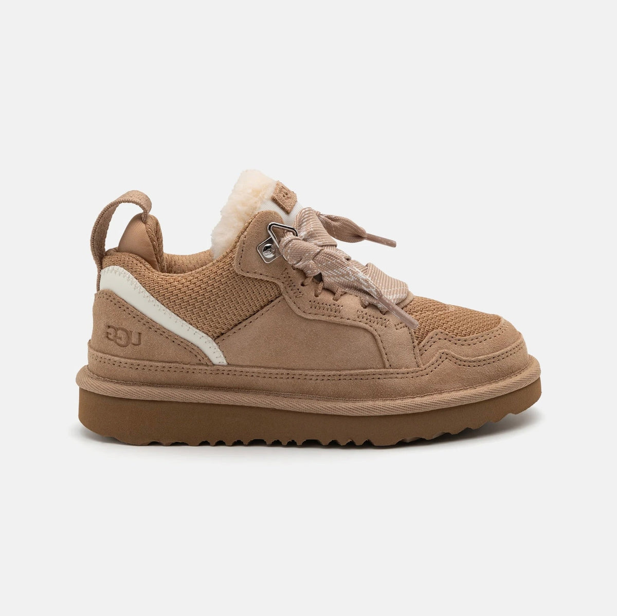UGG Lowmel Sand sneakers bambino in pelle scamosciata beige sand, vista laterale