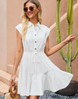 Dea Vestito Donna Lino – Senza Maniche, Con Bottoni, Vita Annodata, Mini Estivo Chic