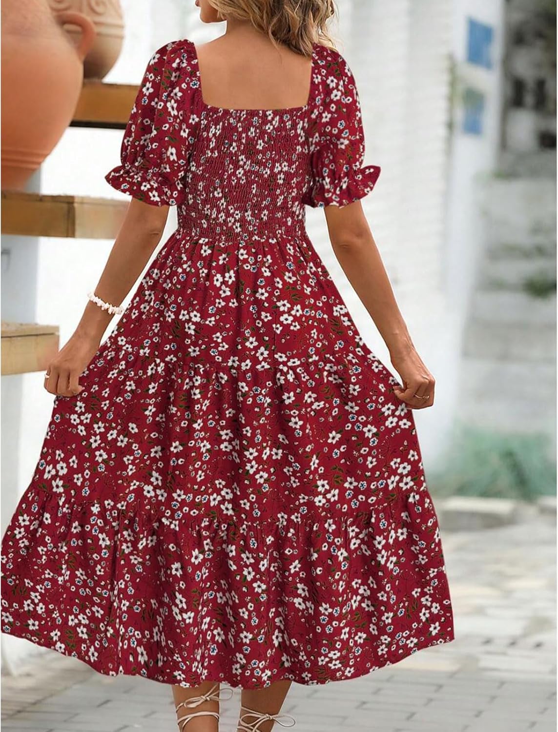 Angeli Robe Donna Fiorita – Maniche a Sbuffo, Vita Annodata, Taglio Mini Estivo Chic