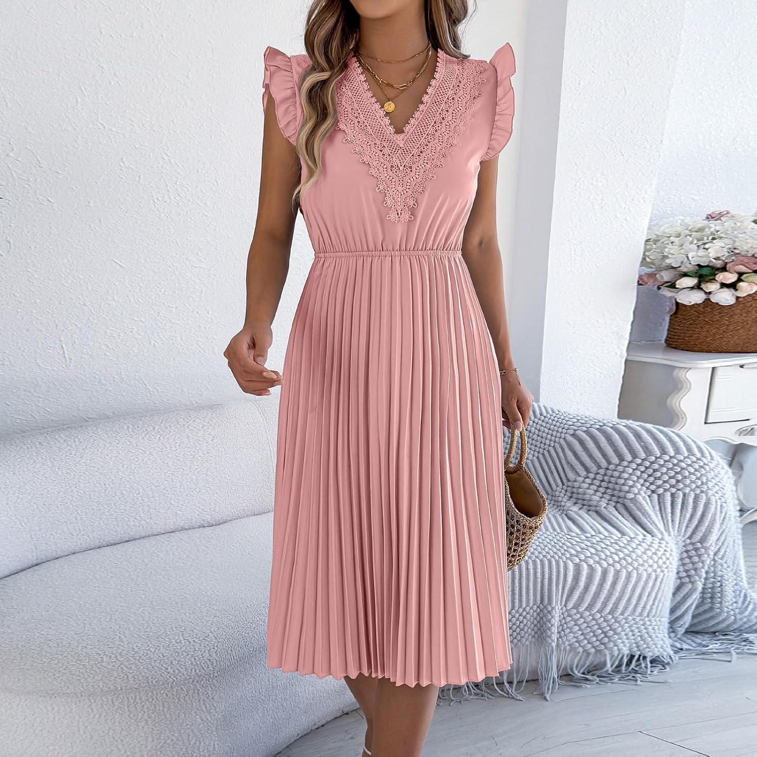 Sabrina Abito Donna – Abito Leopardo Schiena Scoperta A-Line Volant Spalline Estate Elegante
