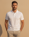 Polo Uomo in Jersey di Cotone Morbido – Comfort Casual Quotidiano - Bianco - indossato