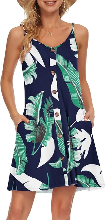 Gabbie Robe Été Donna – Spalline Sottili, Scollo a V e Tasche, Taglio Fluido Spiaggia