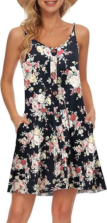Gabbie Robe Été Donna – Spalline Sottili, Scollo a V e Tasche, Taglio Fluido Spiaggia
