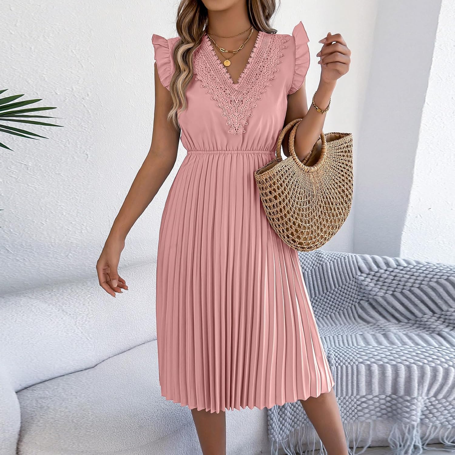 Sabrina Abito Donna – Abito Leopardo Schiena Scoperta A-Line Volant Spalline Estate Elegante