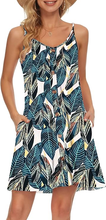 Gabbie Robe Été Donna – Spalline Sottili, Scollo a V e Tasche, Taglio Fluido Spiaggia