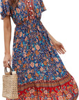 Elisa Abito Donna – Abito Midi Floreale Scollo a V Volant Bottoni Boho Estate