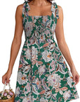Vestito estivo Lina da donna – Vestito floreale con scollo quadrato, spalline, vita alta, linea a trapezio