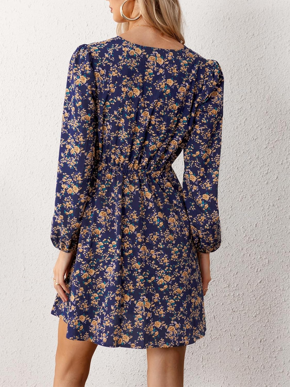 Vestito Lina Donna Floreale – Mini Abito Portafoglio con Scollo a V e Maniche Lunghe Elegante