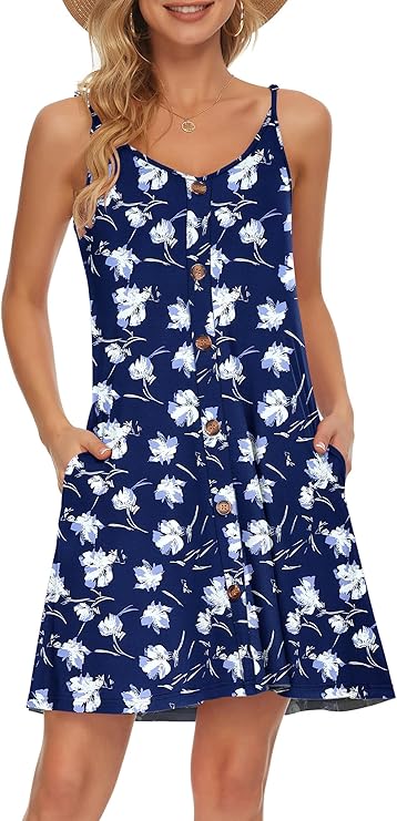 Gabbie Robe Été Donna – Spalline Sottili, Scollo a V e Tasche, Taglio Fluido Spiaggia