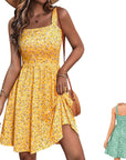 Vestito Emma Donna – Vestito Floreale Collo Quadrato Senza Maniche A-Line Mini con Tasche Estate